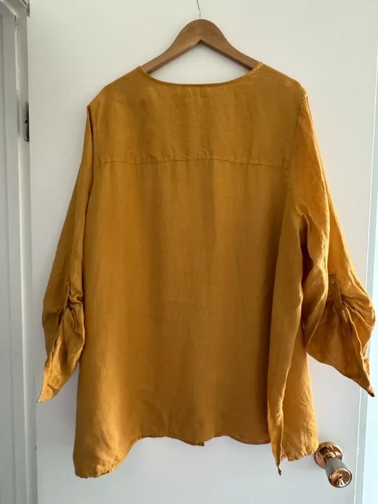 Minimalist Linen Button Blouse Mustard Oversized Relaxed Capsule - Picture 7 of 10